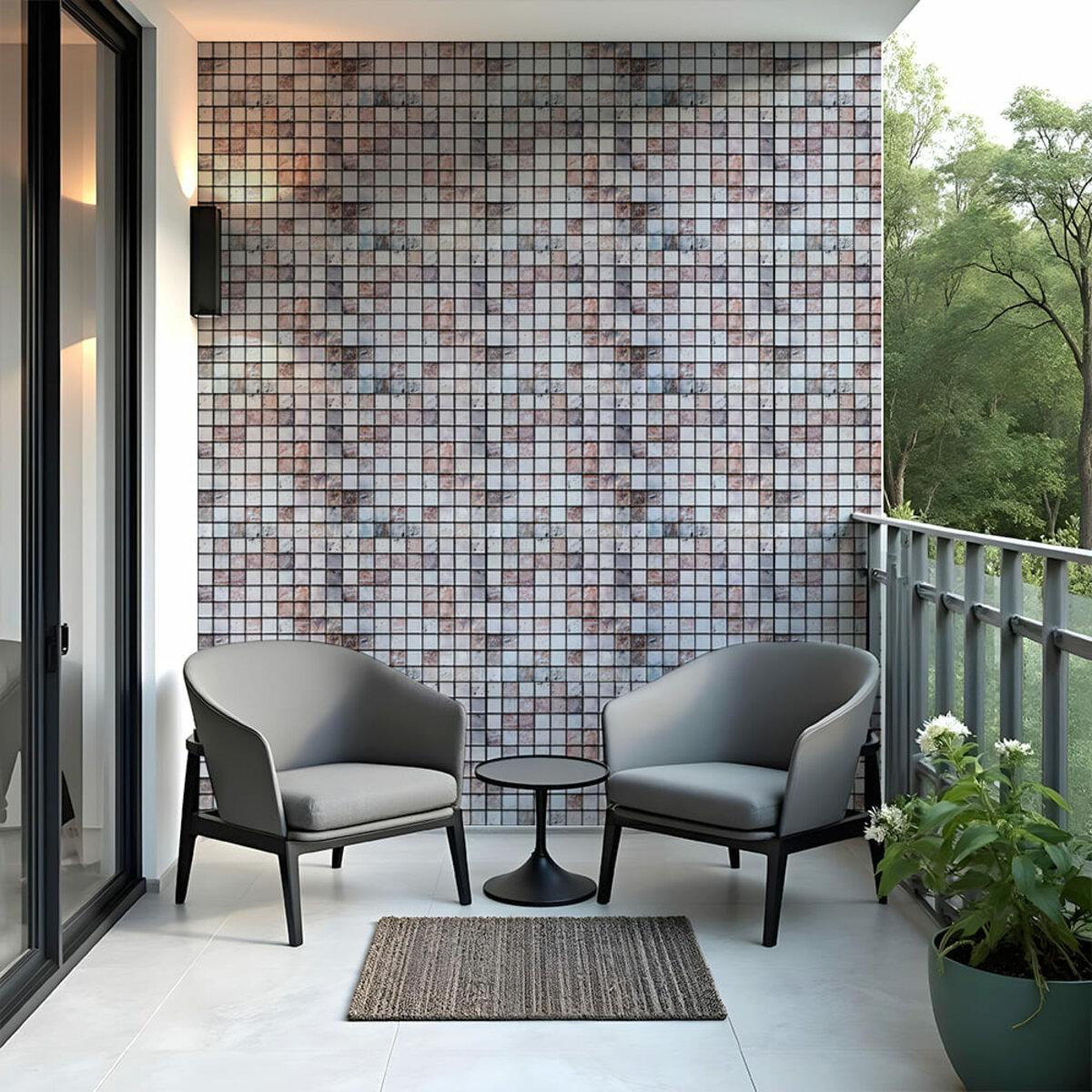 ПВХ панель мозаика бежевый мрамор 960x480 мм в интерьере ванной