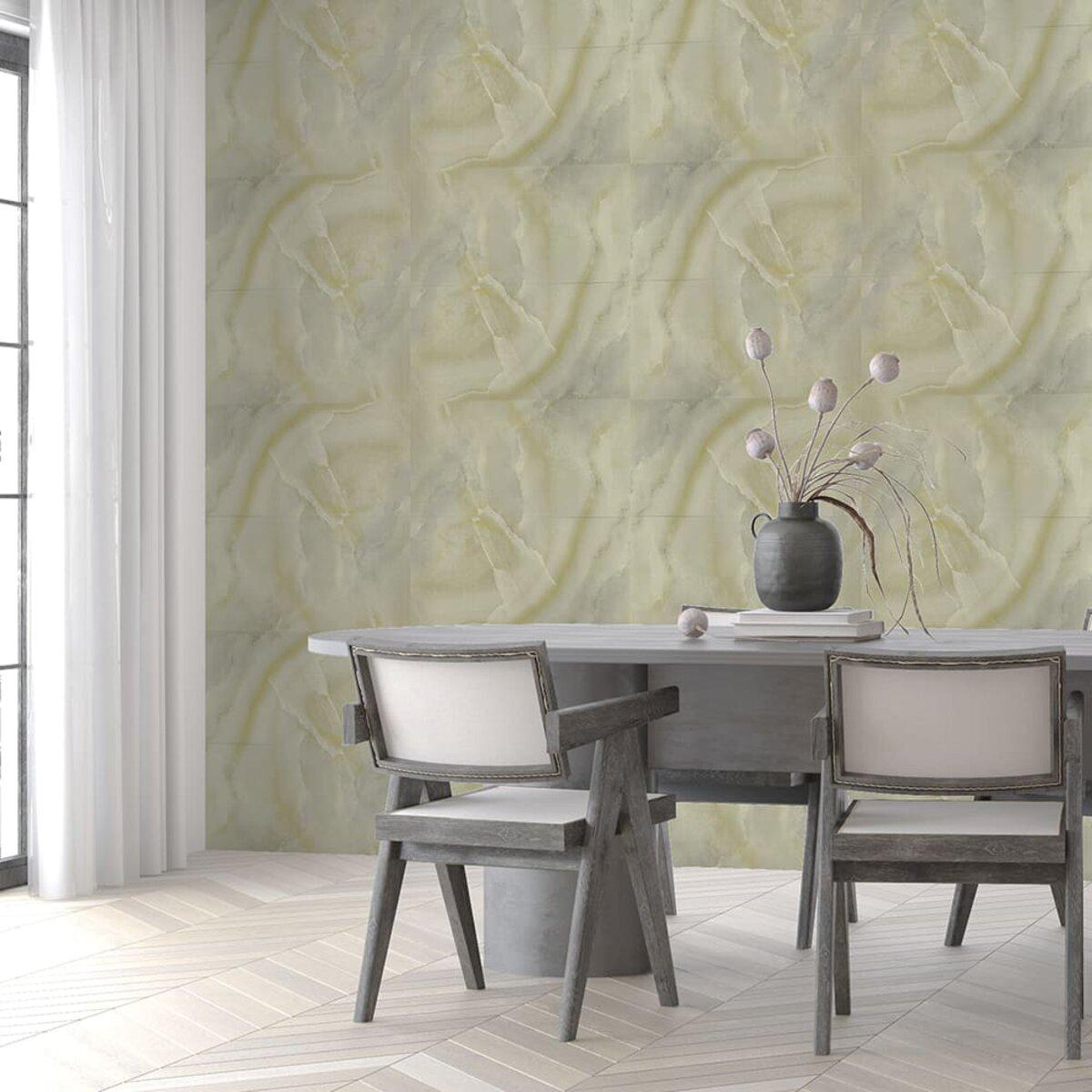 Интерьер с самоклеящейся стеновой плиткой 600х300 мм — имитация камня, влагостойкая PET панель