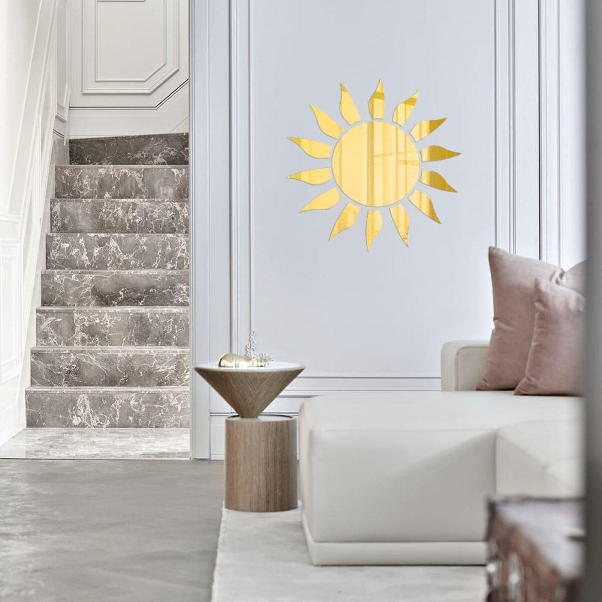 золотистые зеркальные элементы из акрила для интерьера — набор 15 шт. зеркало солнце на стене