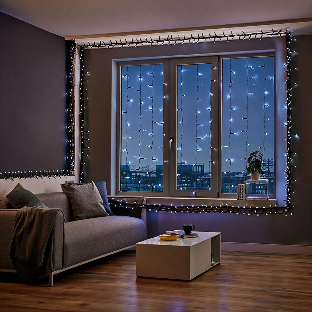 уличная светодиодная гирлянда 50 м белый свет 500 LED с пультом и солнечной батареей