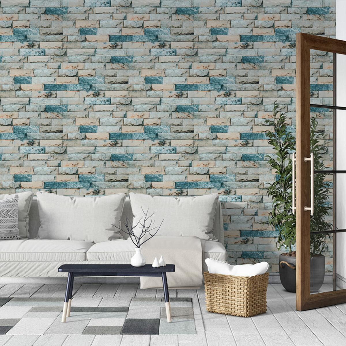 самоклеящиеся теплоизоляционные обои бирюзовый кирпич в интерьере — рулон 2800x500 мм