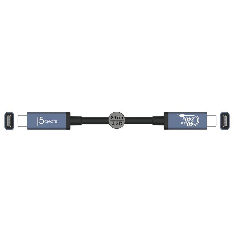 Кабель j5create JUC29L08 USB-C to USB-C довжиною 80 см для заряджання 240 Вт і передачі даних 40 Гбіт/с