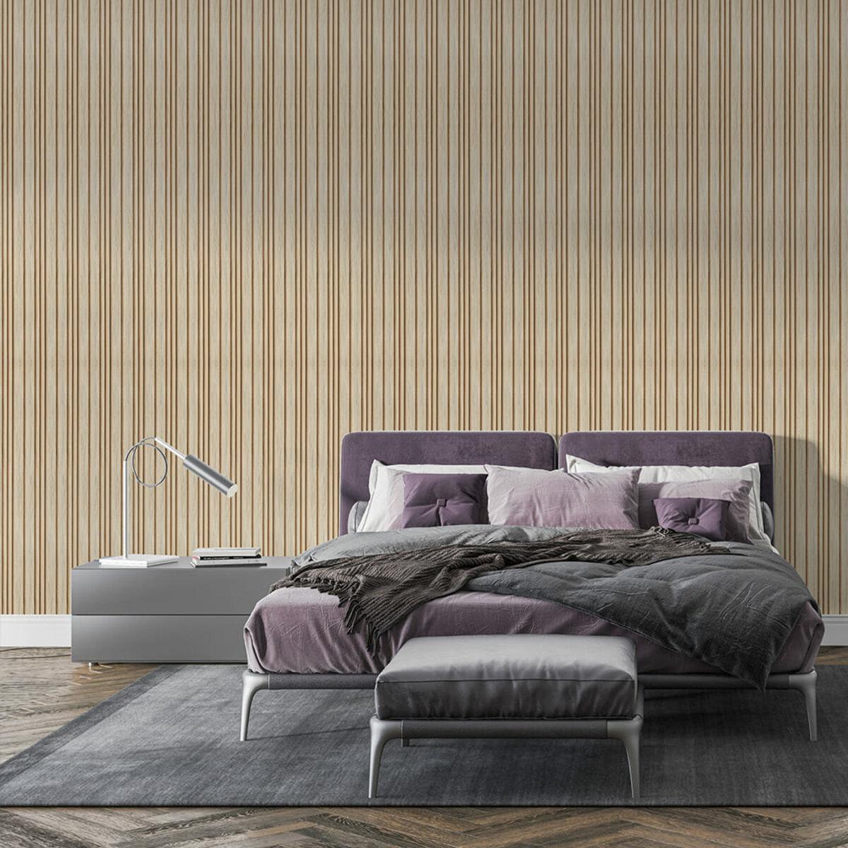 Рейка Песочное дерево на стене в интерьере, реечная облицовка стен под дерево