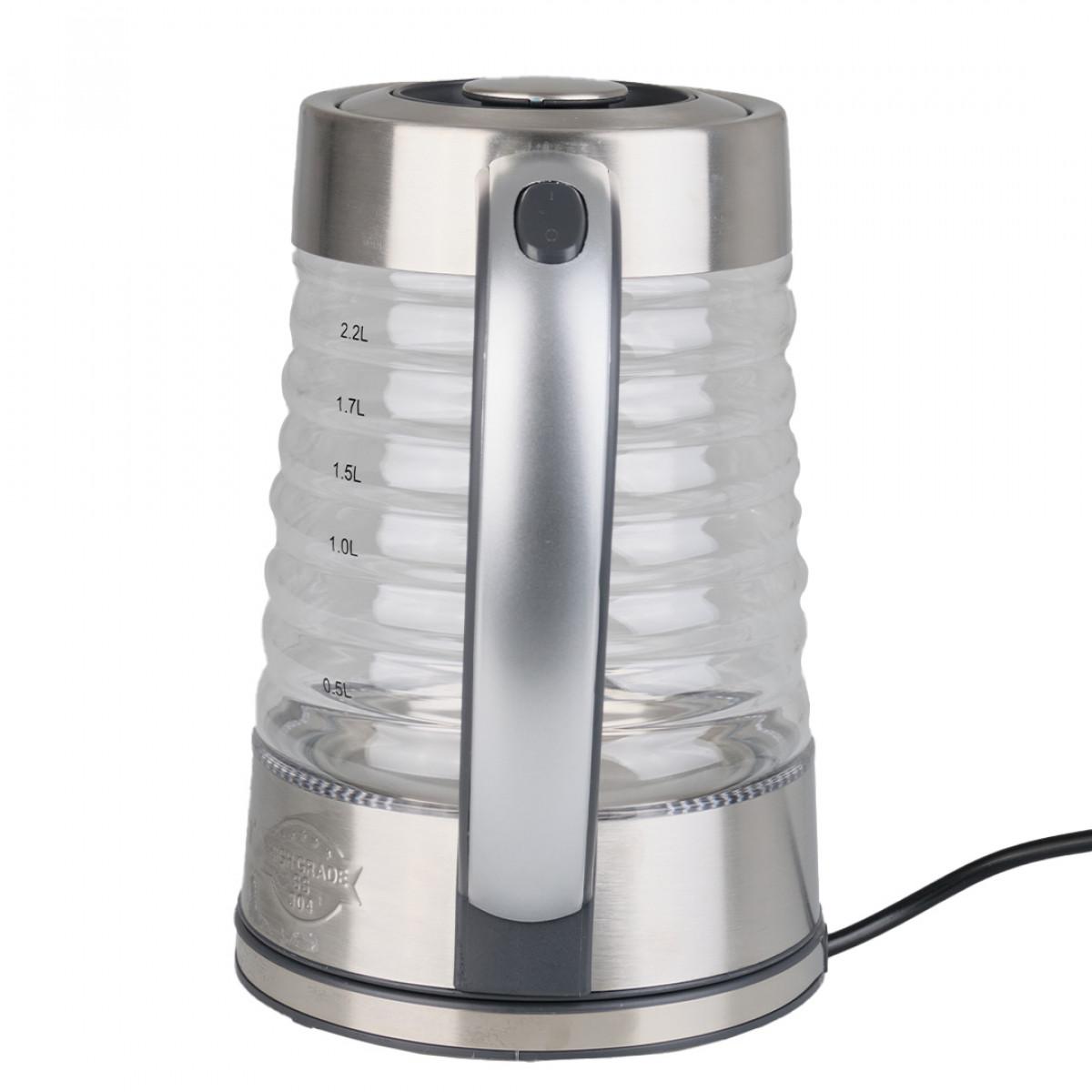 бесшумный стеклянный чайник с подсветкой 2.2 л показ уровня воды, эргономичная ручка