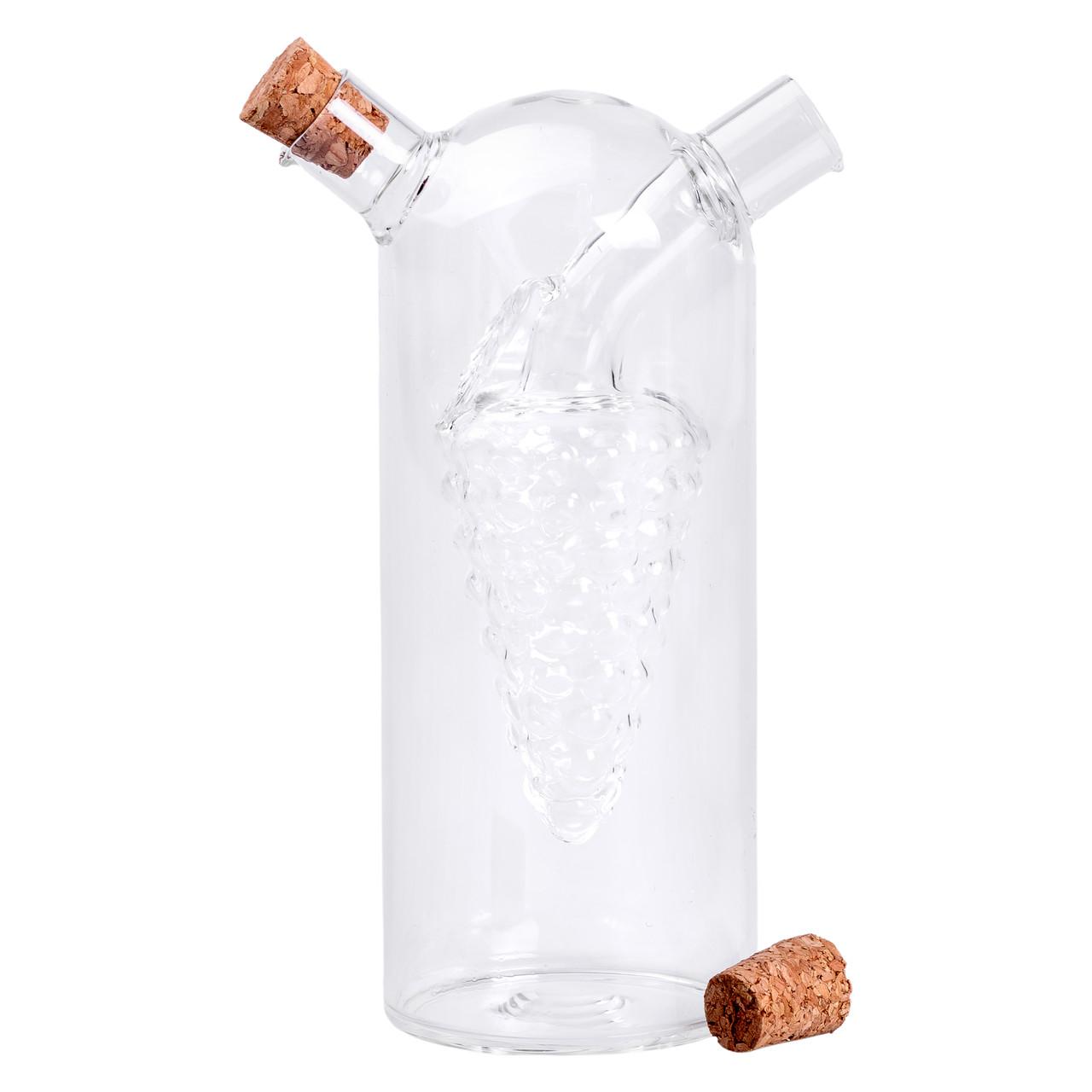 Прозрачная бутылка для масла и уксуса с пробковыми крышками и внутренним резервуаром в форме грозди винограда