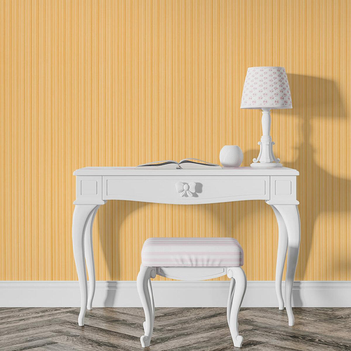 Самоклеящиеся 3D панели для стен желто-песочные в интерьере, панель 2900x350x6 мм