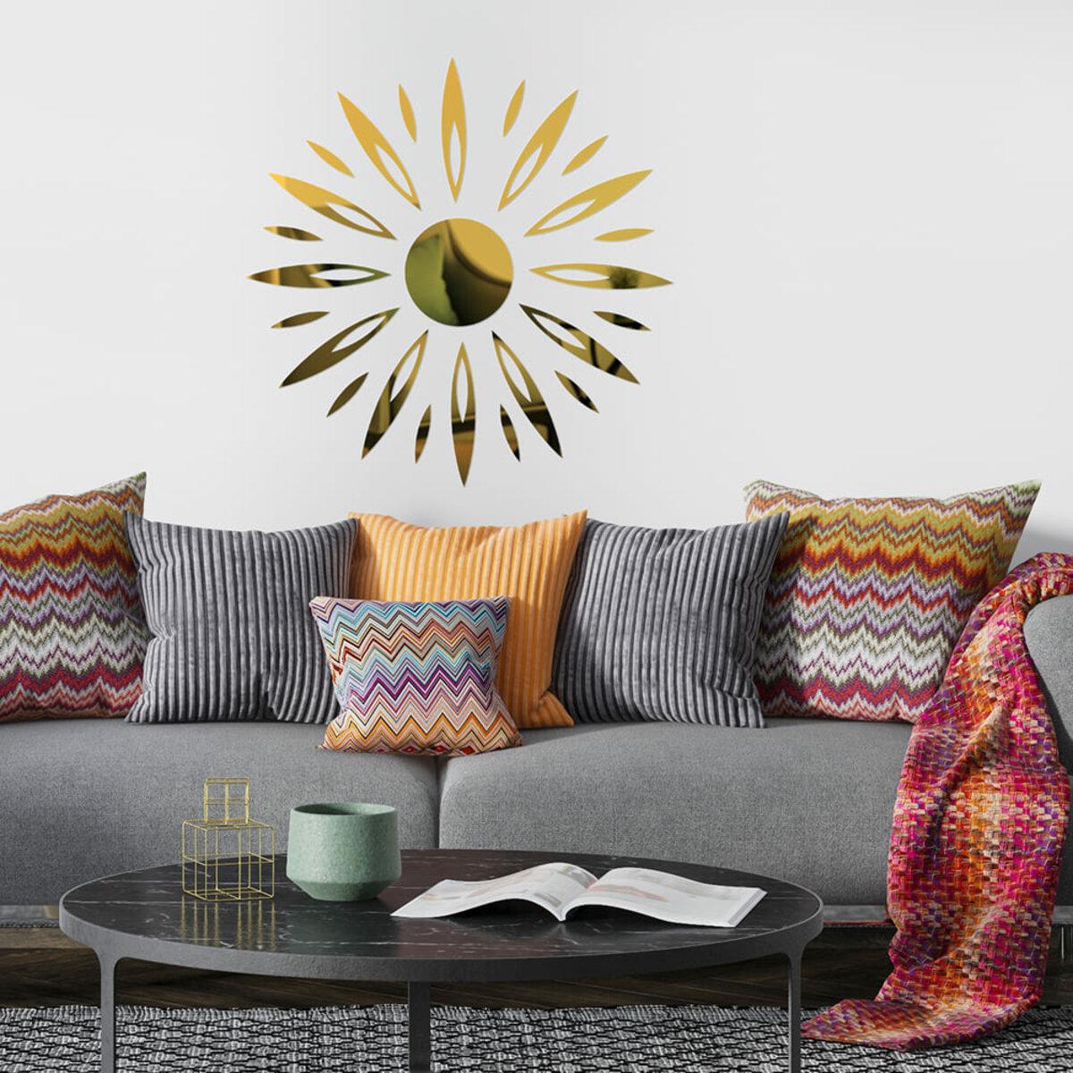 зеркальные акриловые наклейки для стен золотые набор 25 элементов интерьер над диваном