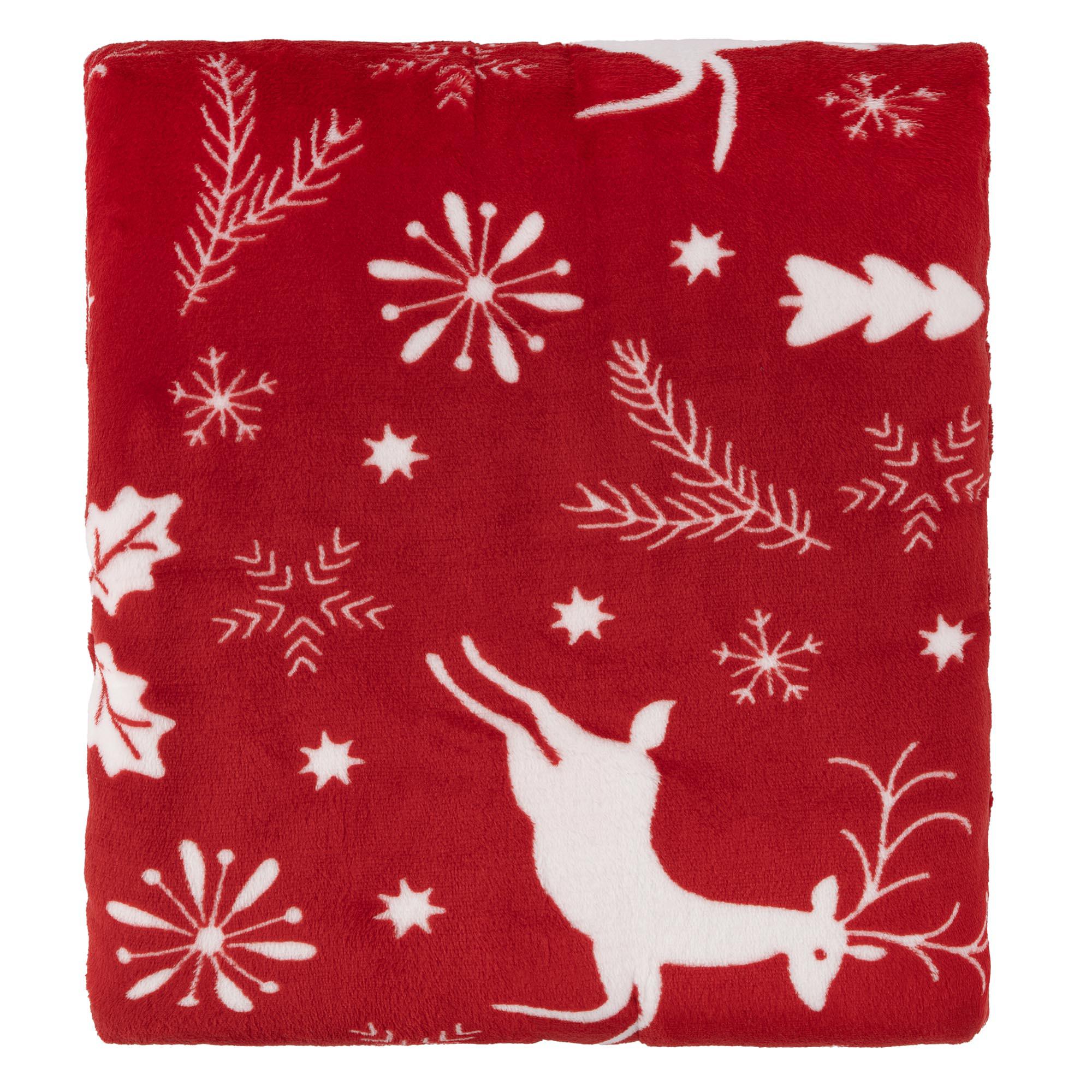 Плед ARDESTO Christmas Flannel червоний з оленями, складений у подарунковому вигляді