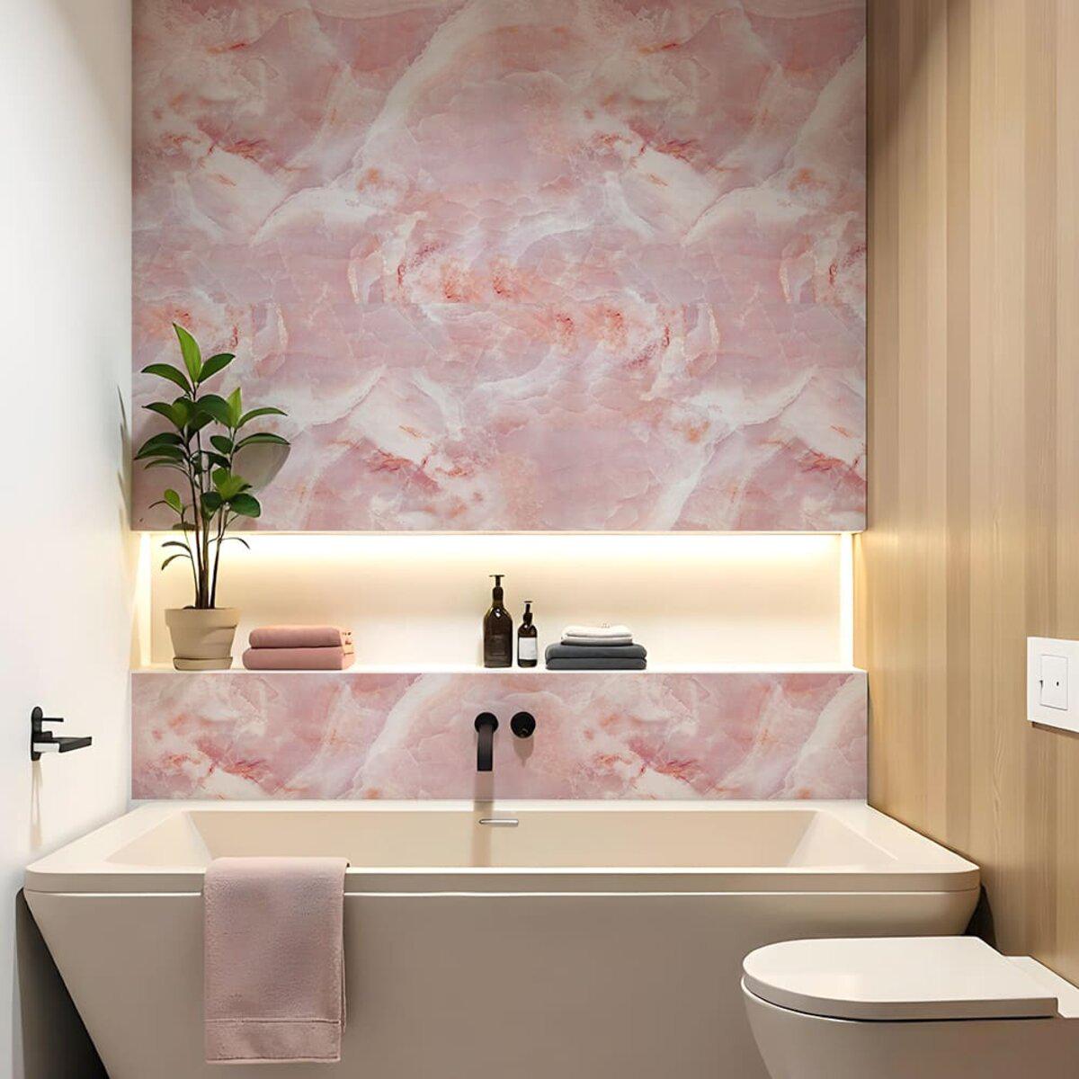 ламинированная самоклеящаяся пленка 600х10000 розовый мрамор в интерьере — пленка под мрамор для стен и дверей