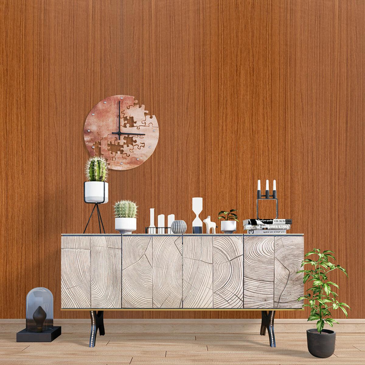 виниловая плитка для стен интерьер — рулон ПВХ 600x3000 мм, имитация дерева в реальном интерьере