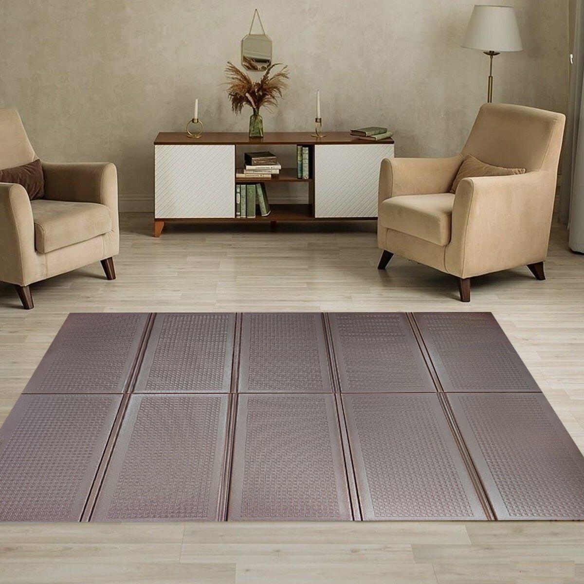 детский складной термоковрик для пола 2000x1500x10 в интерьере — коричневый