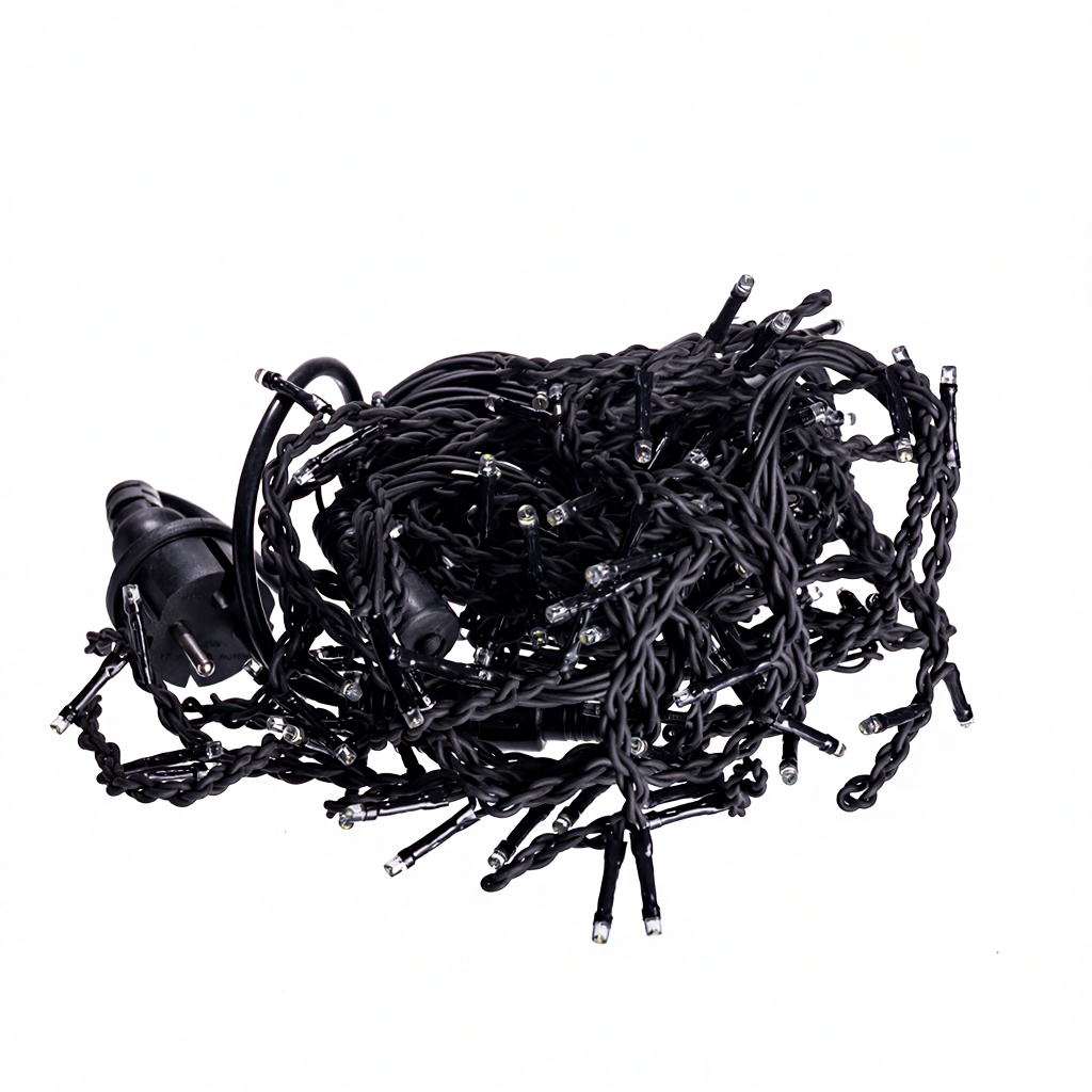 влагозащищённая гирлянда с эффектом флеш белое свечение на черном кабеле, уличная светодиодная бахрома