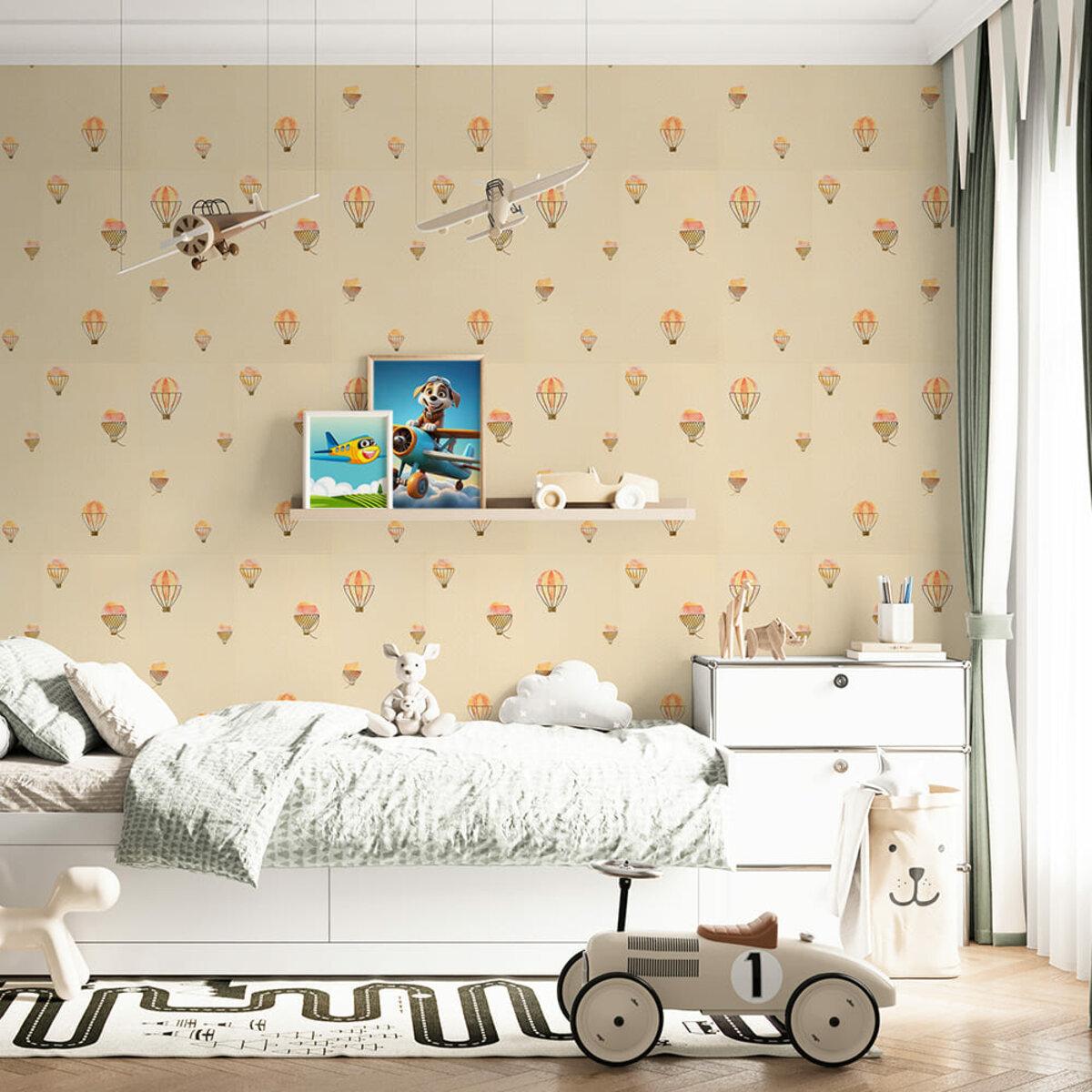 Интерьер с самоклеящимися 3D панелями для стен с рисунком воздушные шары 700х700