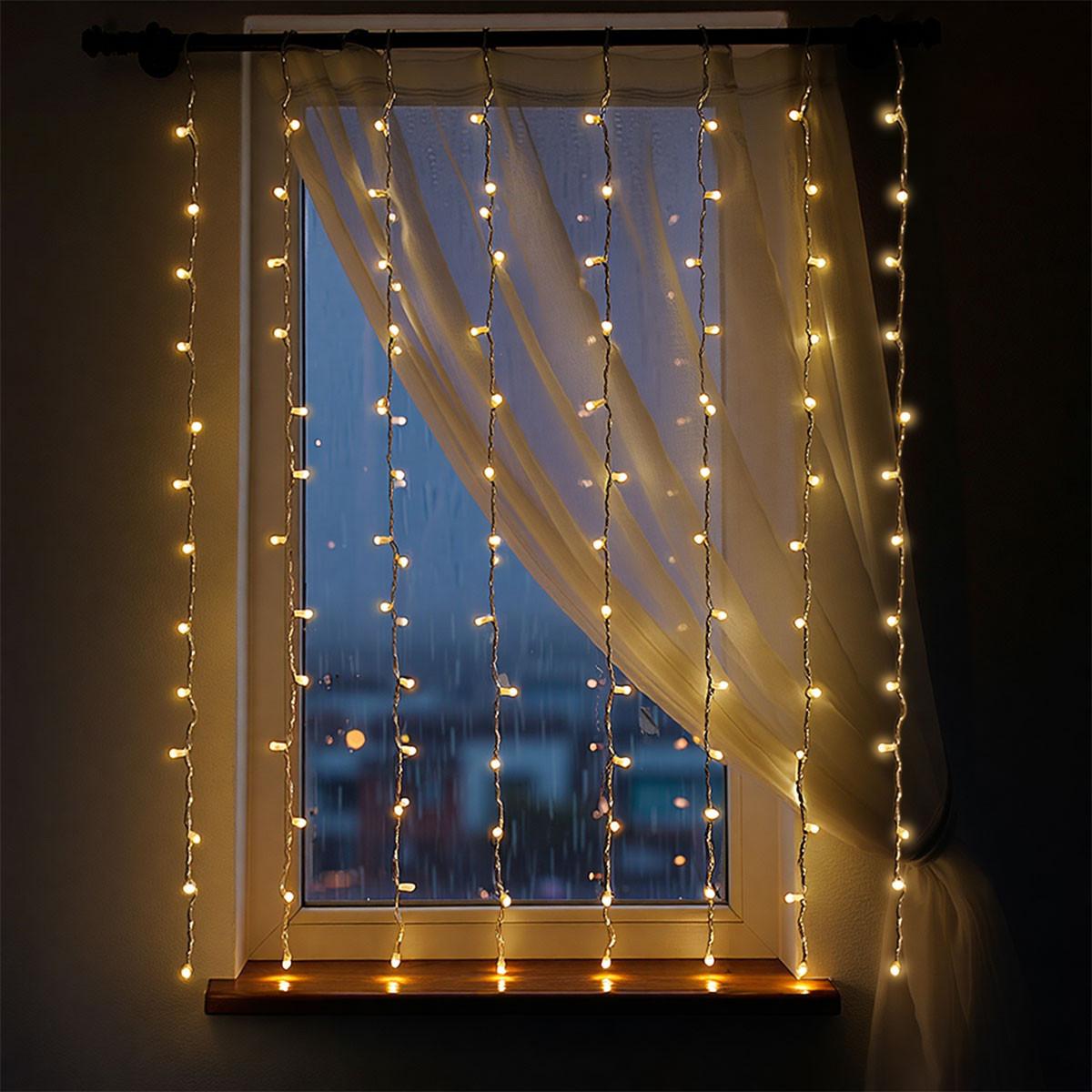 гирлянда-штора для окна 1,5x1,5 м тёплый жёлтый свет 64 LED