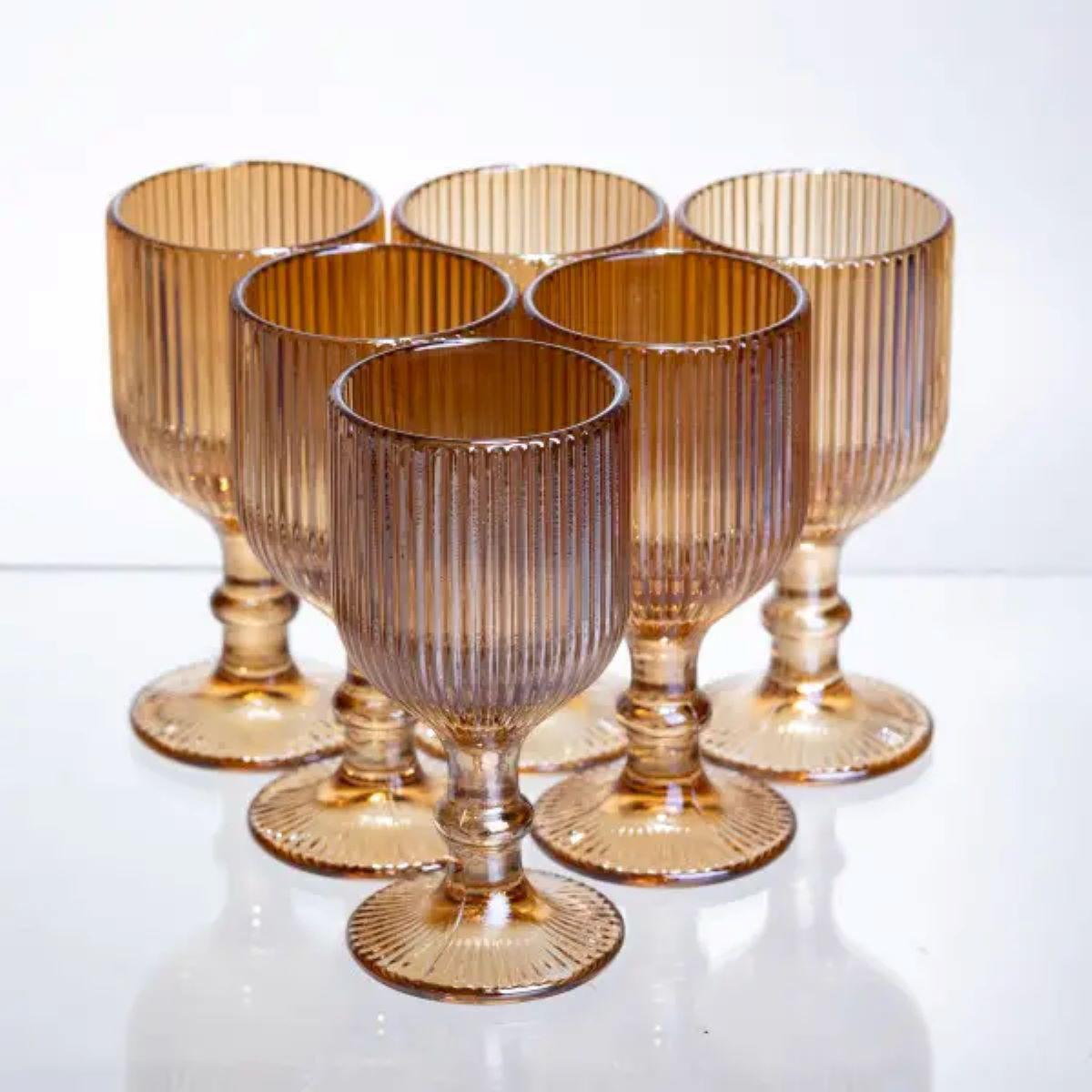 Набір ребристих рюмок для горілки з коричневого скла, 6 штук у комплекті