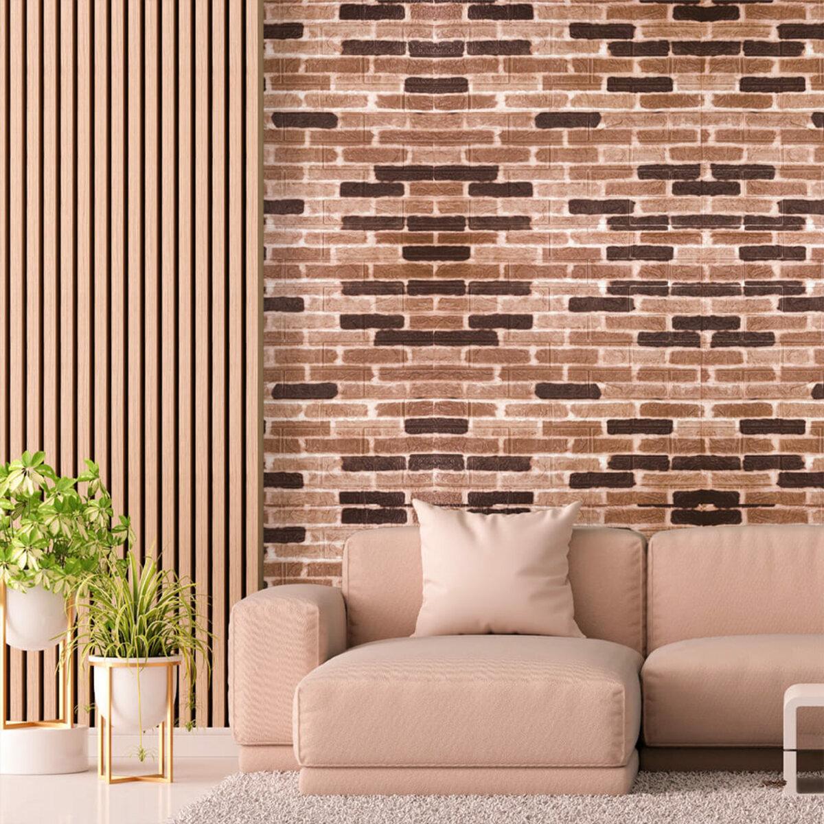 Интерьер с самоклеящимися 3D панелями под кирпич 700x770 мм - декоративные панели для стен