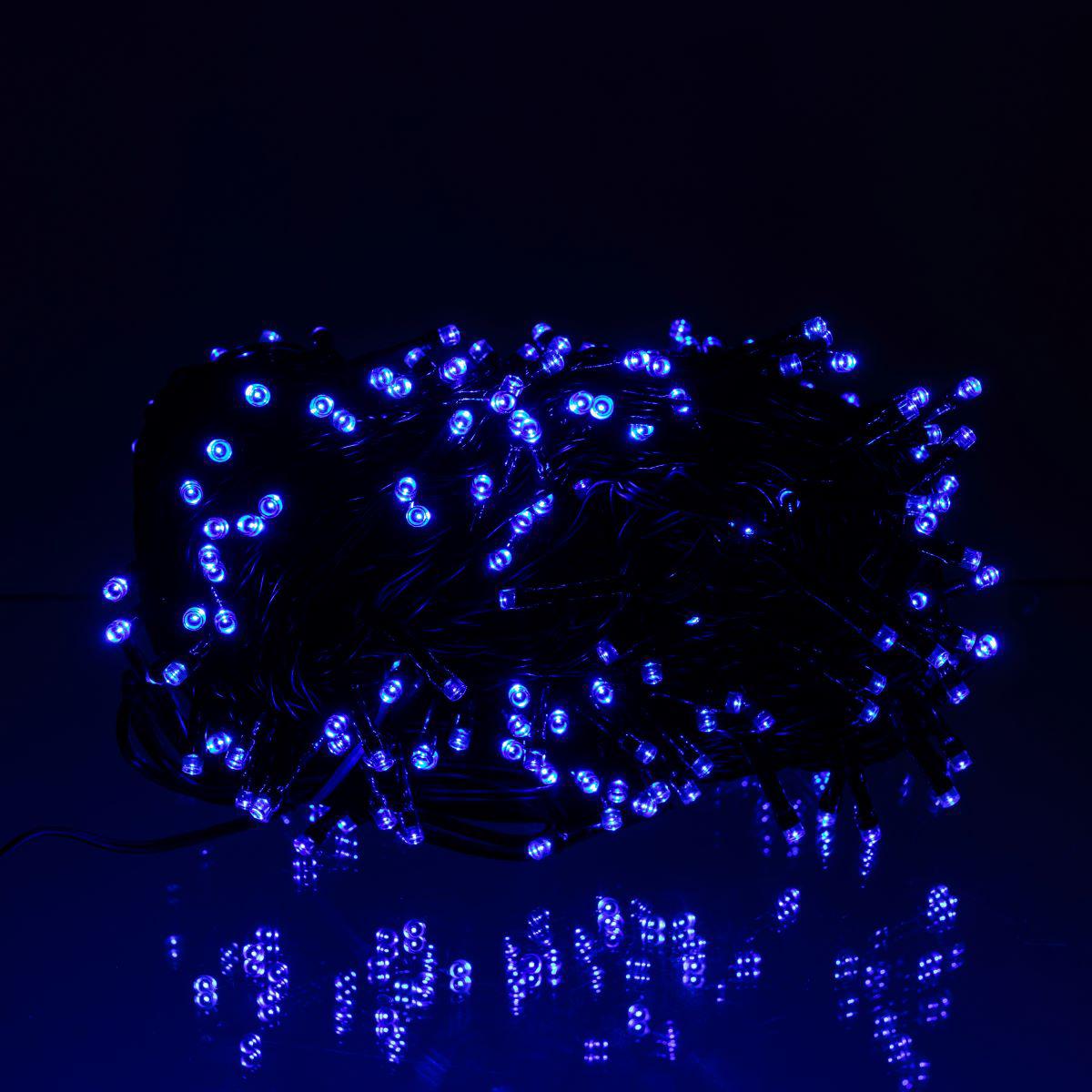 уличная гирлянда 100 м 1000 LED на дереве в снеге — синяя светодиодная гирлянда на солнечной батарее