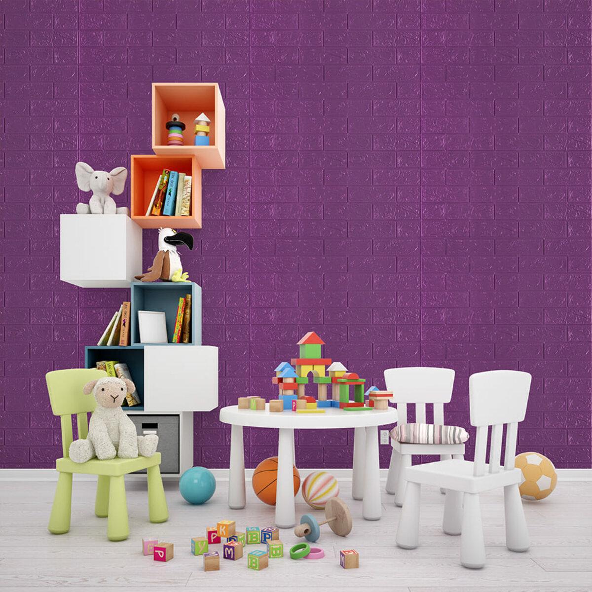 Фіолетова 3D панель під цеглу в інтер’єрі дитячої кімнати, декоративне оздоблення стін