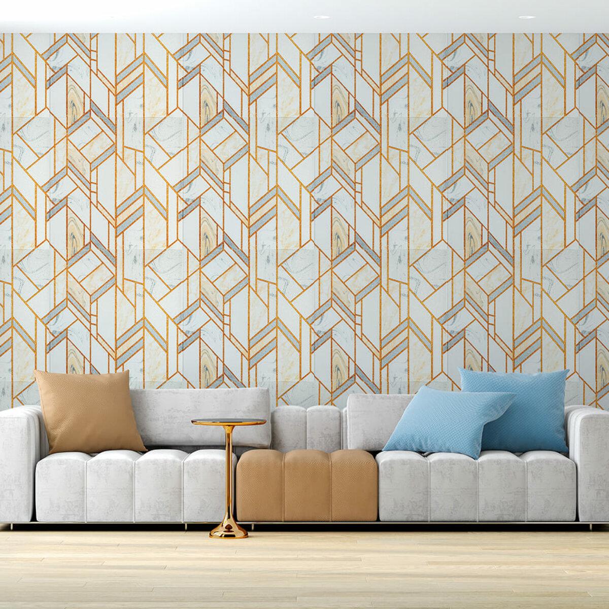 Интерьер с 3D панелями Геометрия 680х680 мм в гостиной