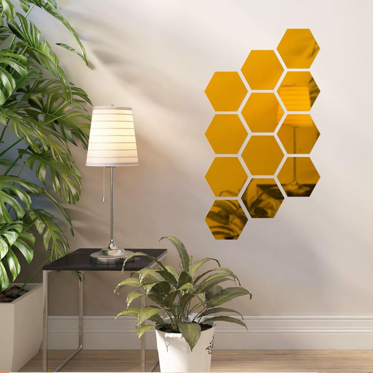 самоклеящиеся зеркальные шестиугольники золото акриловый декор 12шт применение на стене