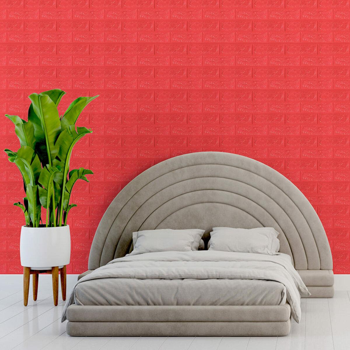 3D панели для стен кирпич красный в интерьере — самоклеящаяся панель 700x770x7 мм