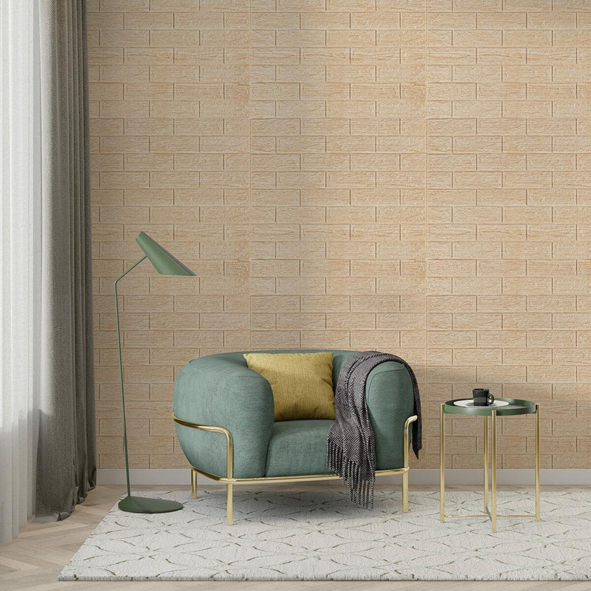 3D панель бежевый кирпич в интерьере — самоклеящиеся панели 700x770 мм
