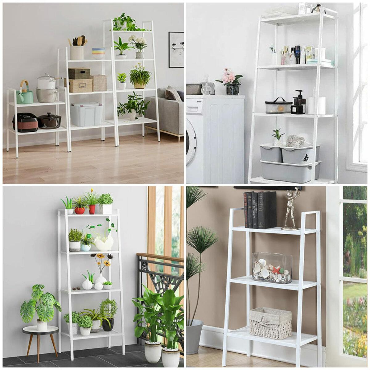 Интерьерный вид белого металлического стеллажа компактный стеллаж для дома