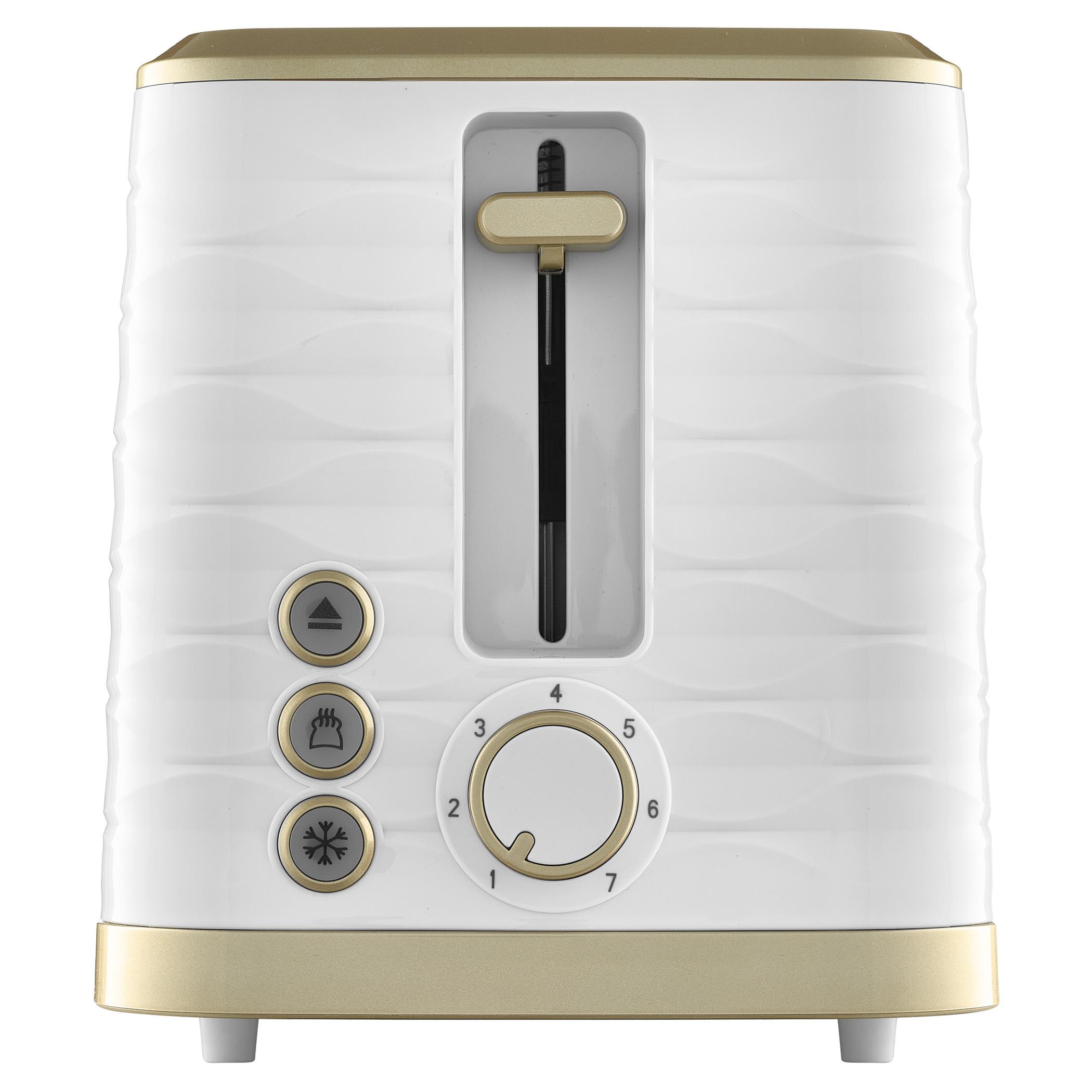 Крупный план панели управления тостера с регулировкой степени обжаривания и кнопками подогрева и размораживания