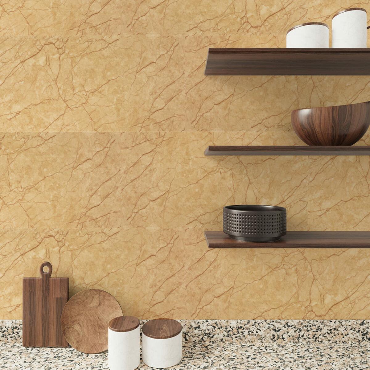 самоклеящаяся PET плитка 600x300 мм имитация мрамора в интерьере, влагостойкая стеновая панель