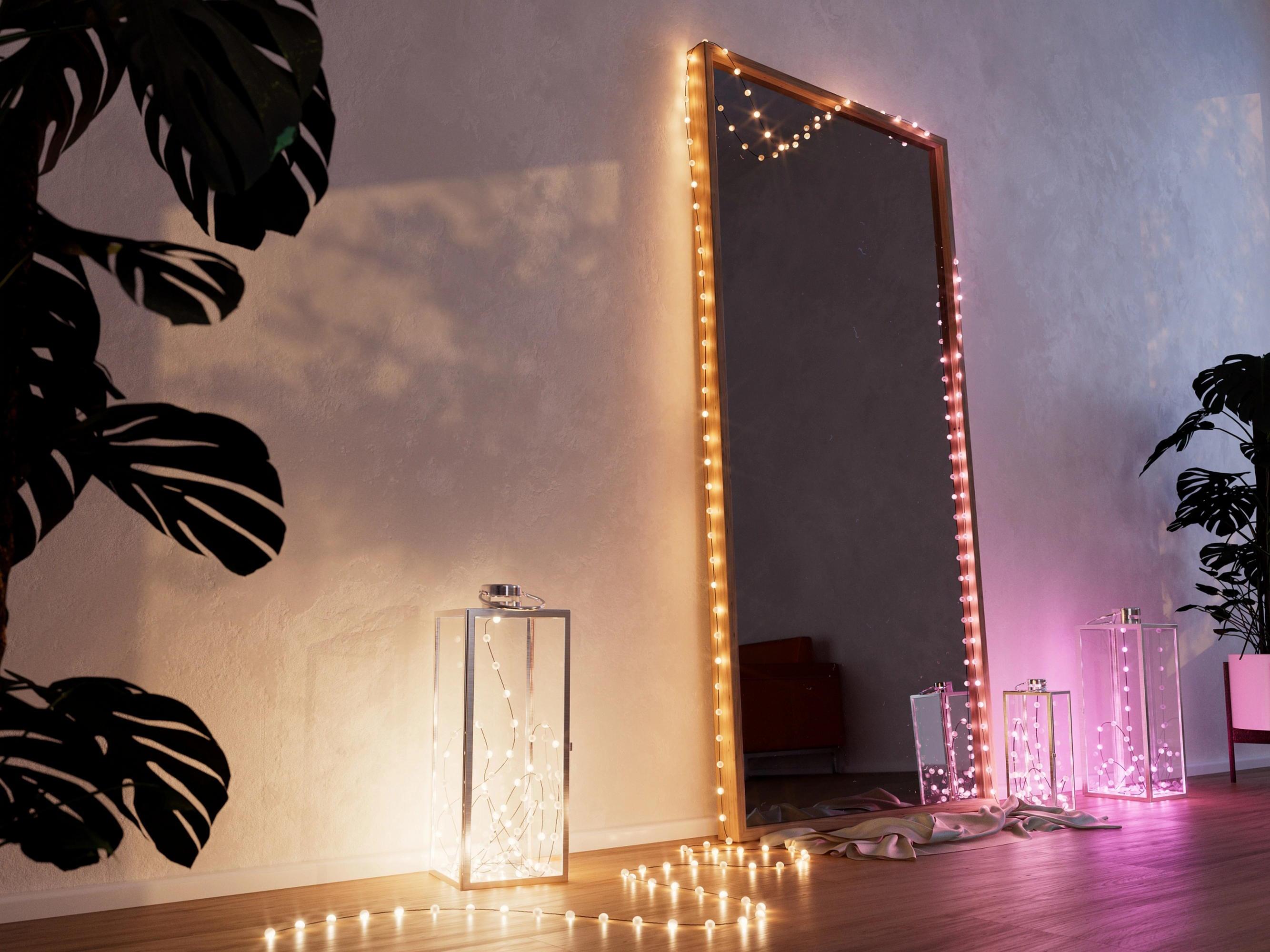 умная RGB гирлянда для интерьера на зеркале, 100 RGB LED, зелёный кабель