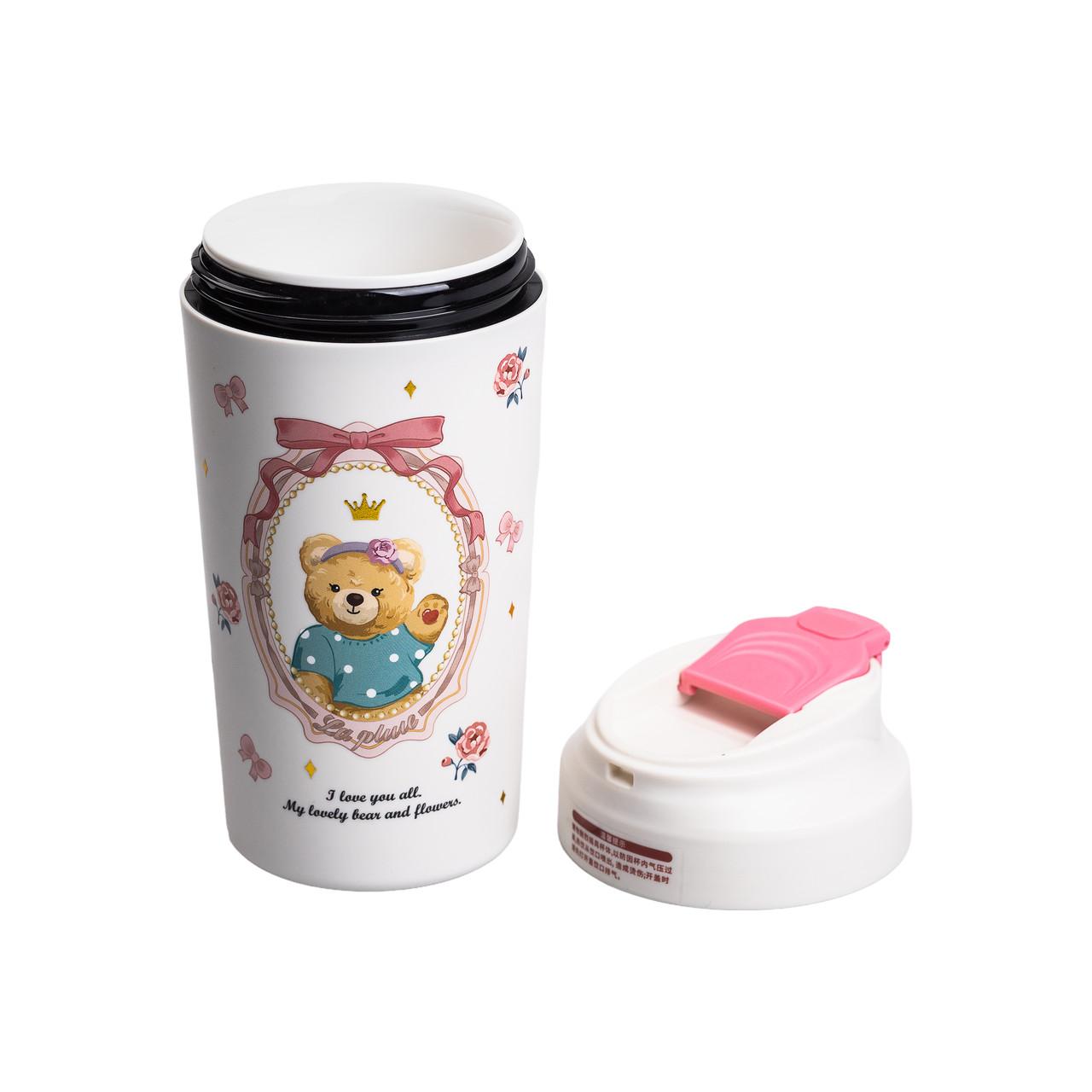 термокружка с фарфоровой колбой 480 мл — вид с снятой крышкой, показана фарфоровая внутренняя колба