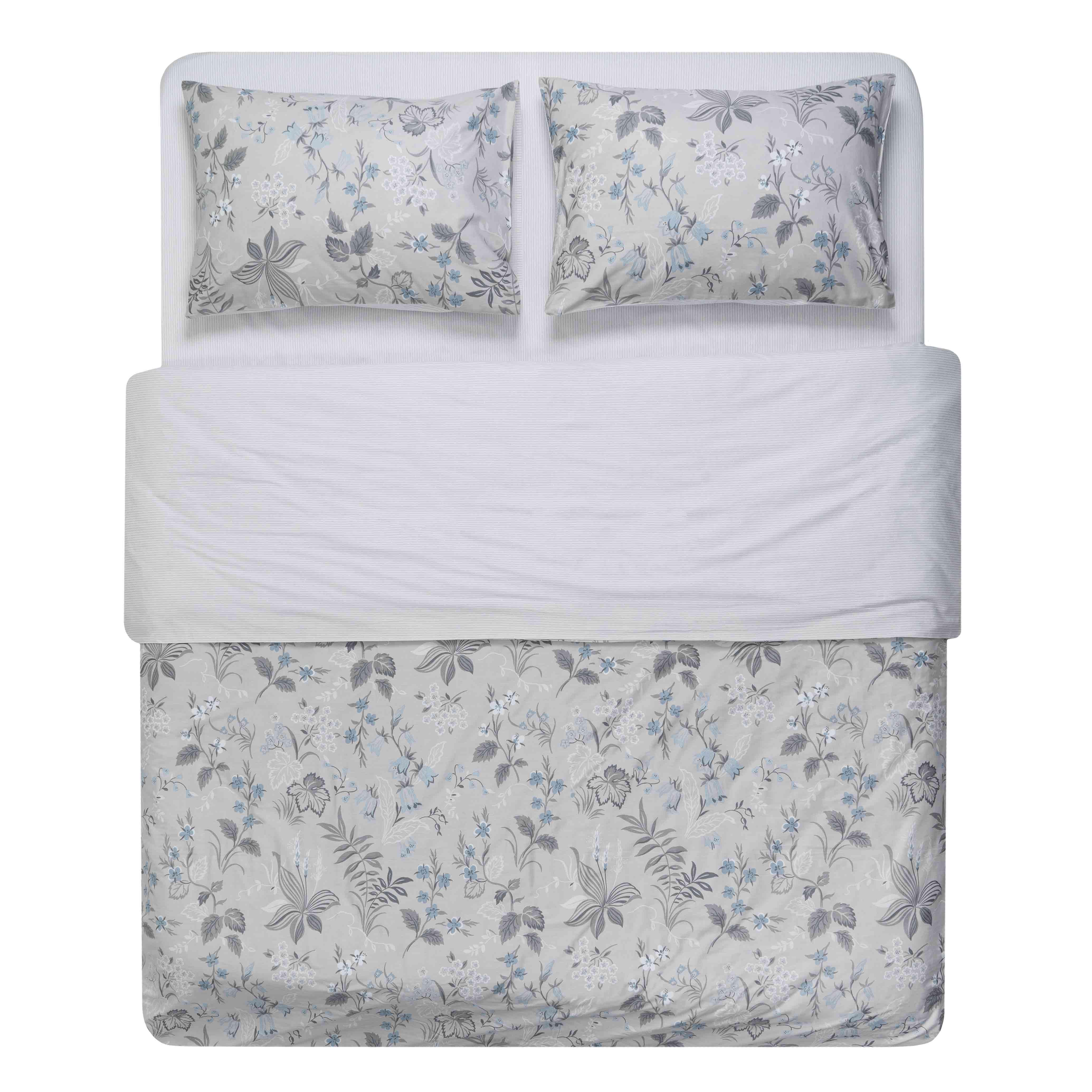 постельное белье евро сатин с цветочным рисунком — комплект Gloria, крупный план наволочки и пододеяльника, 100% хлопок