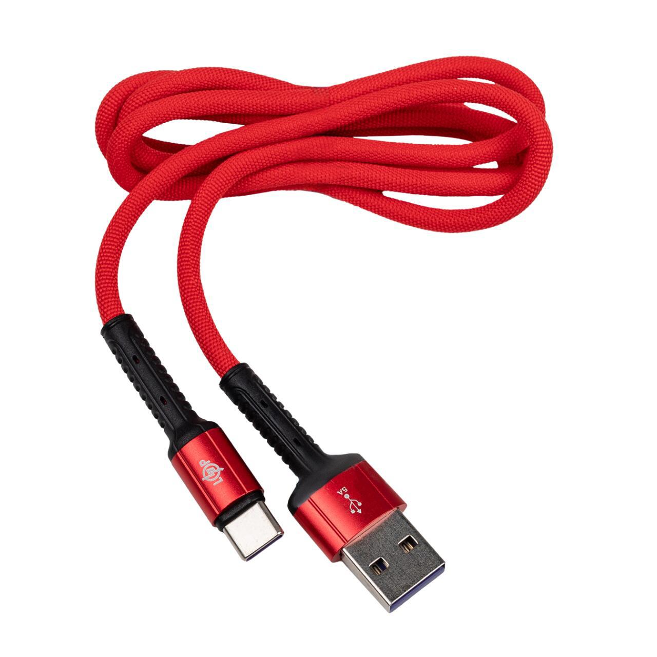 Червоний кабель для швидкої зарядки LogicPower Type-C 1 м у згорнутому вигляді