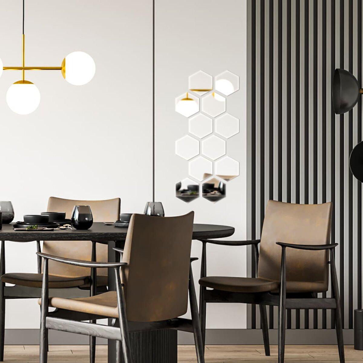 Зеркальные акриловые наклейки 125x105 мм шестиугольник на стене в ванной - зеркальные акриловые наклейки на стену