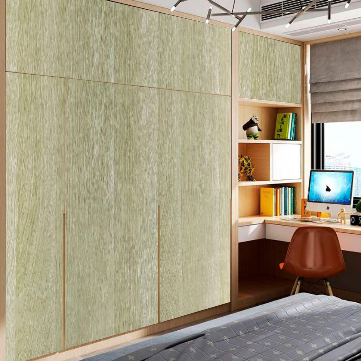 Самоклеящаяся пленка бежевое дерево на шкафу — пленка под дерево для мебели и дверей 90см 10м