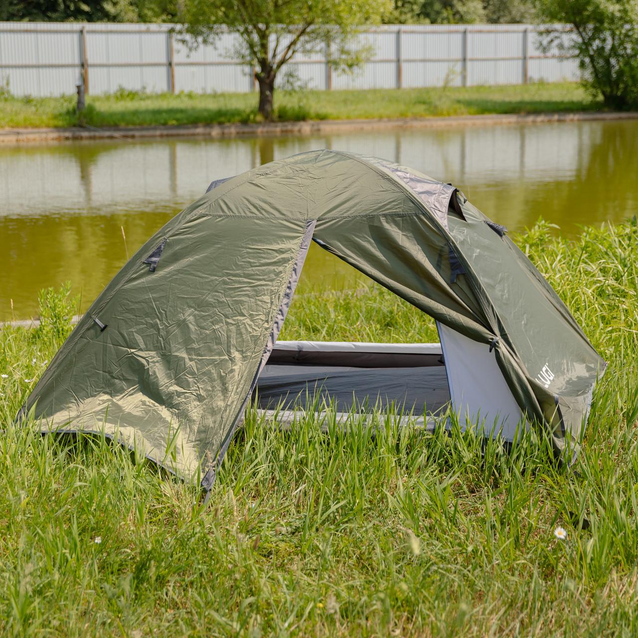 Двухместная палатка для туризма и кемпинга цвета хаки, размер 210 на 160 см