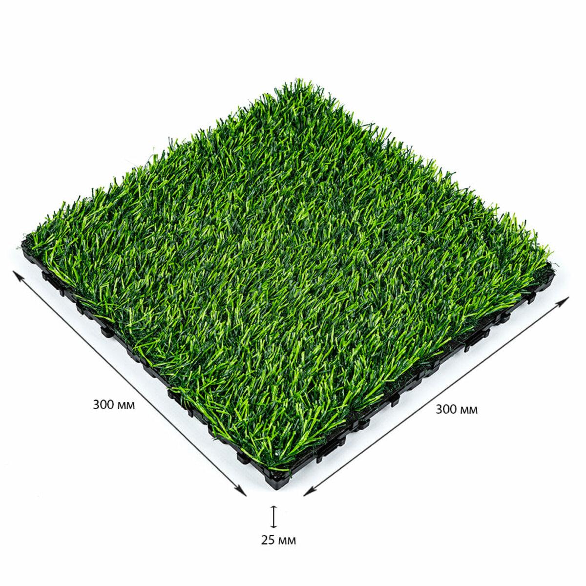 Модульна плитка зі штучною травою 300х300х25 мм із зазначенням розмірів та товщини