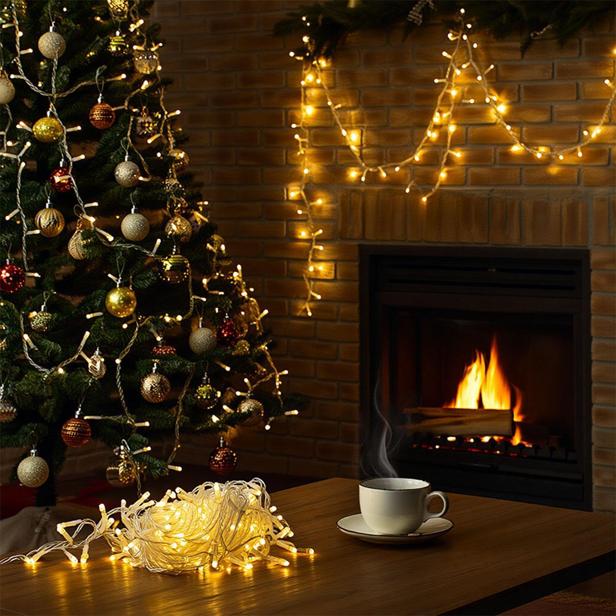 комнатная гирлянда нитка 16 м теплый желтый свет в интерьере