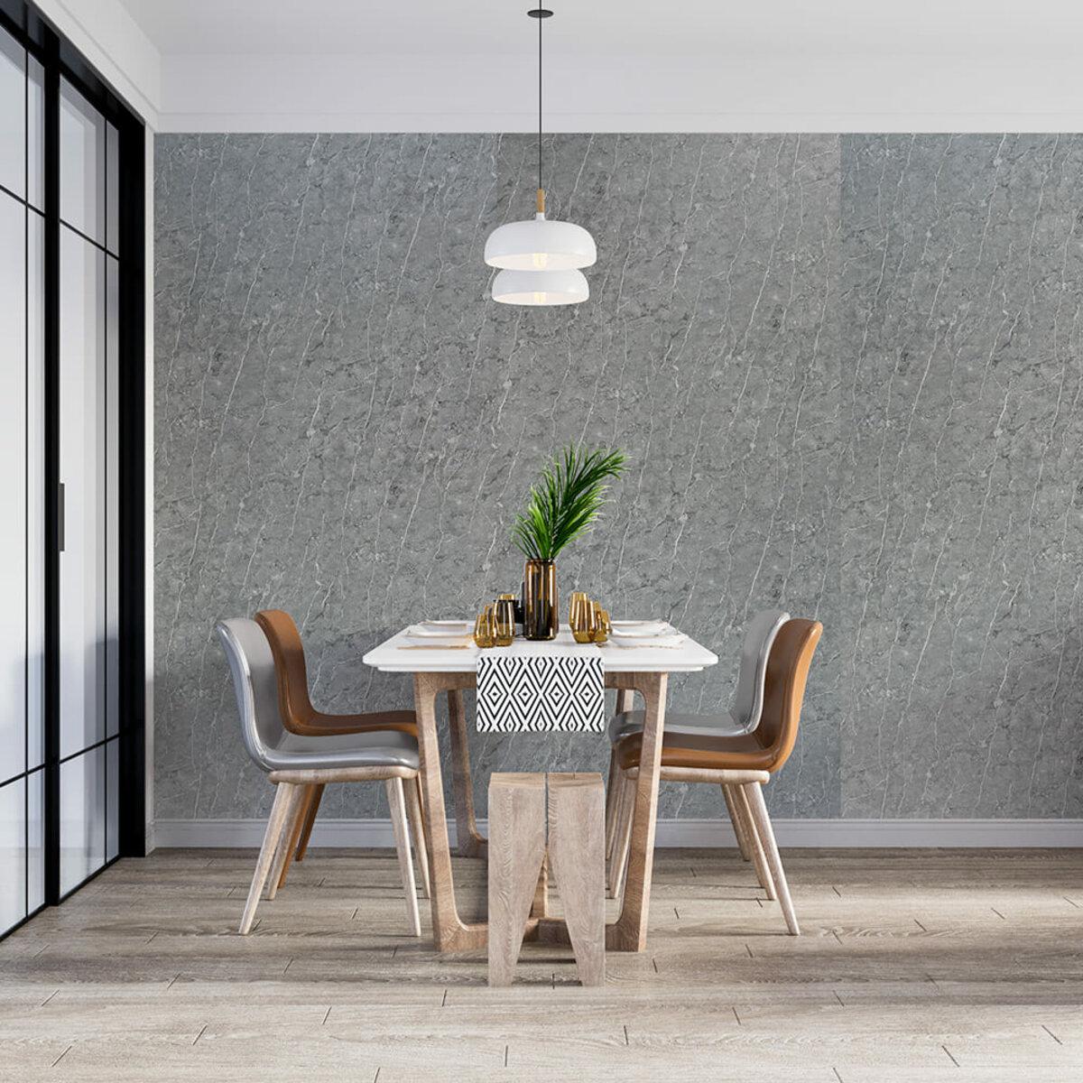 Серая мраморная ПВХ панель в интерьере — бесшовная ПВХ отделка ванной комнаты, декоративная ПВХ плита 2440х1220