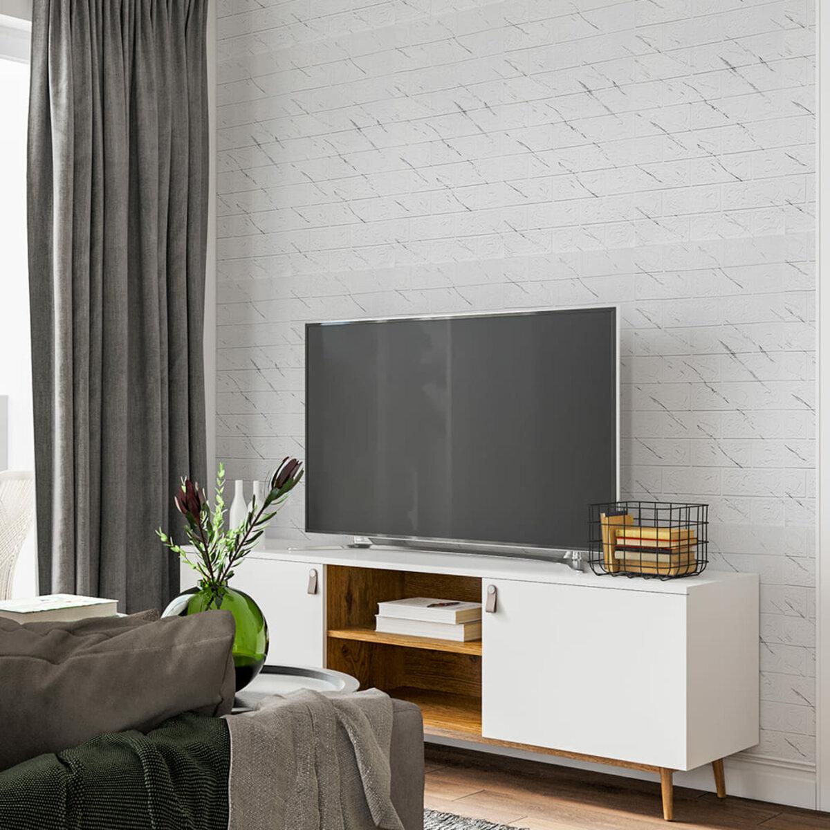 самоклеящиеся 3D панели для стен мраморный кирпич в интерьере - гостиная