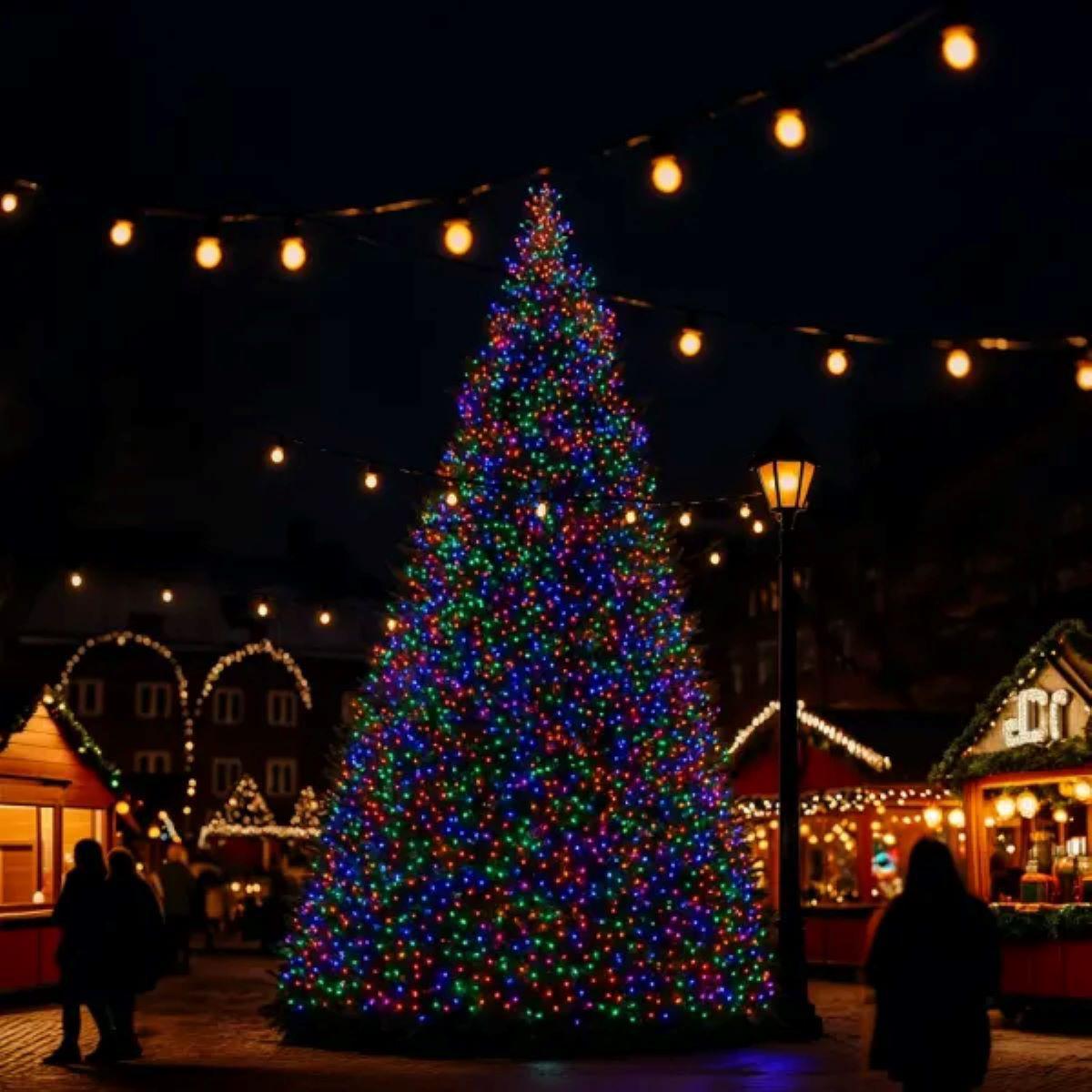 гирлянда мультиколор на ели — уличная гирлянда нитка 100 м