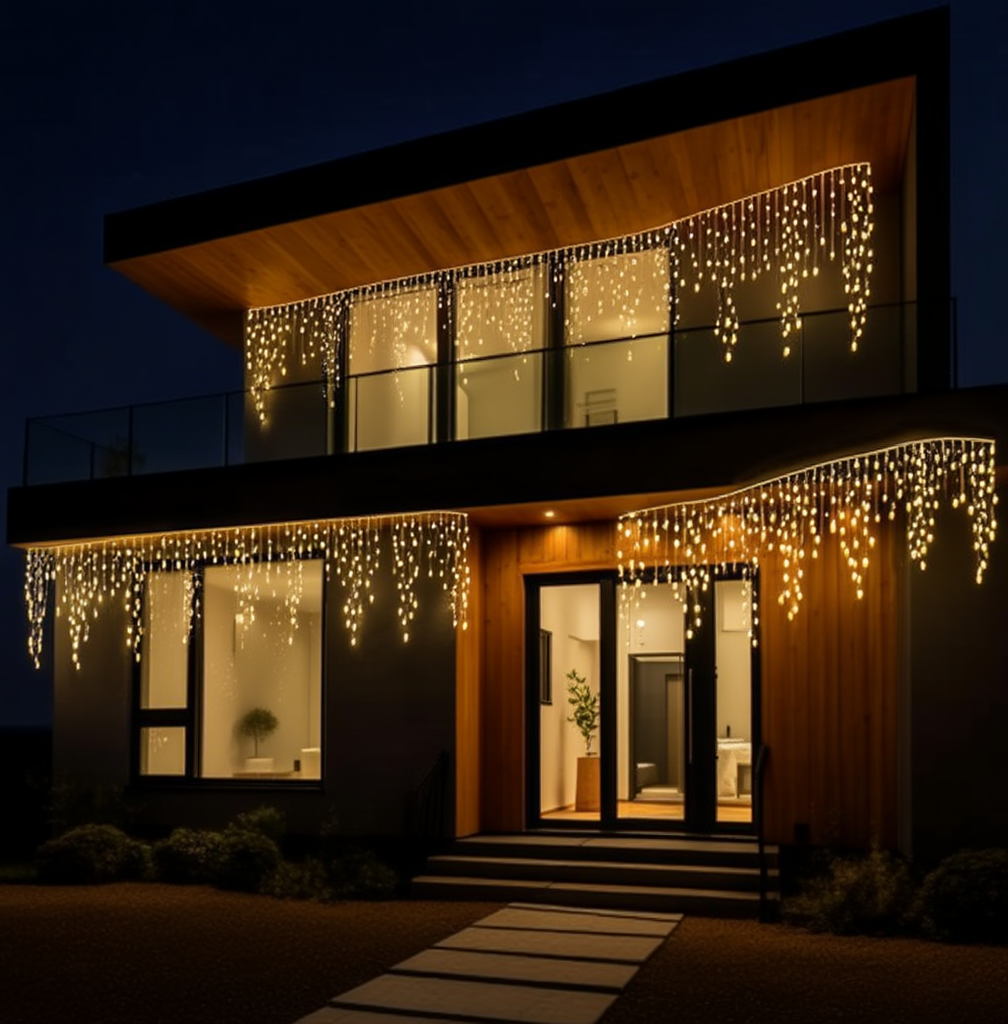 гирлянда бахрома для фасада дома 36 м 600 LED теплое желтое сияние