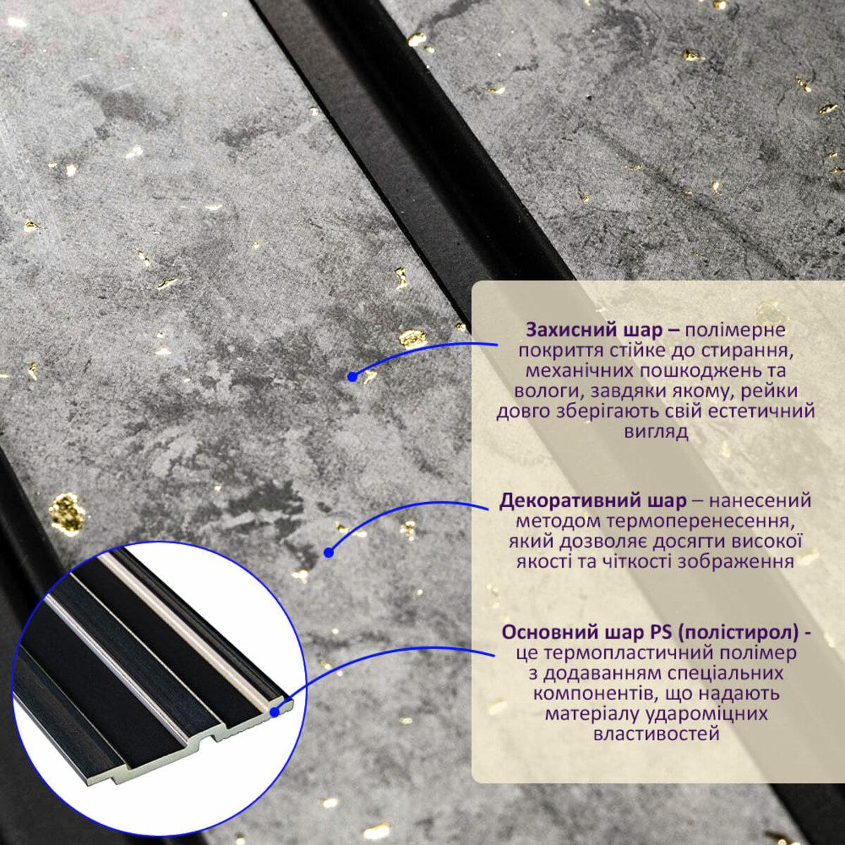 Декоративные рейки PS бетон с золотыми вкраплениями в интерьере — вертикальная рейка для отделки стен