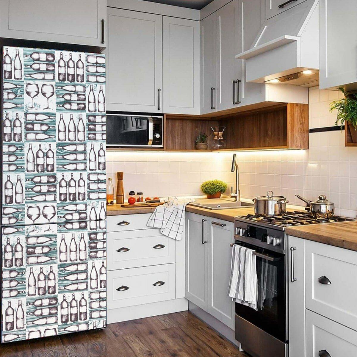 Самоклеящаяся декоративная пленка винная в интерьере кухни, пленка ПВХ для реставрации дверей