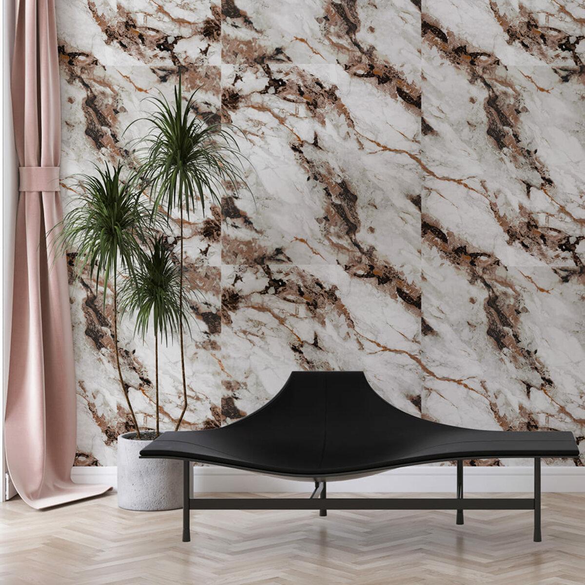 Самоклеюча стінова PET плитка під мармур в інтер’єрі