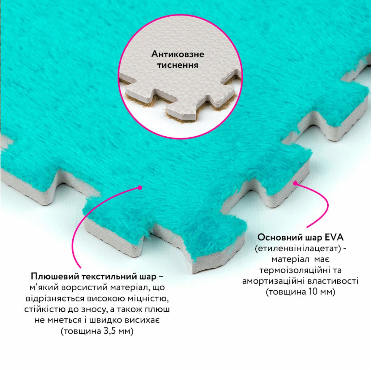 плюшевые EVA плитки с ворсом крупный план — структура слоев и тиснение антискользящее