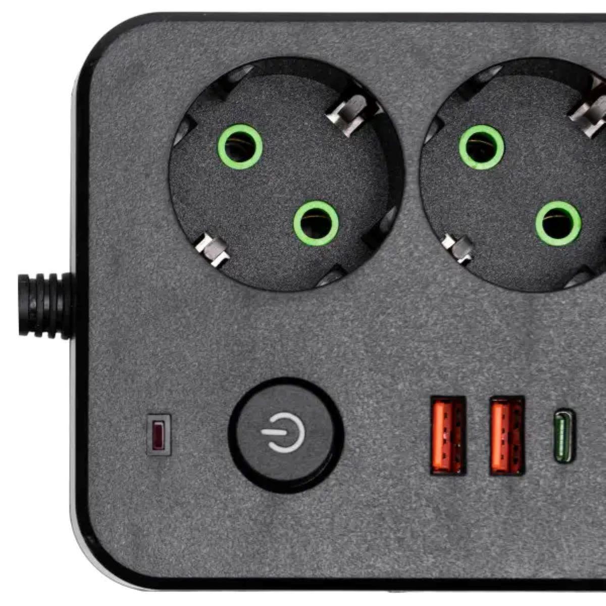 Мережевий фільтр на 4 євророзетки з вимикачем, портами USB-A та USB-C