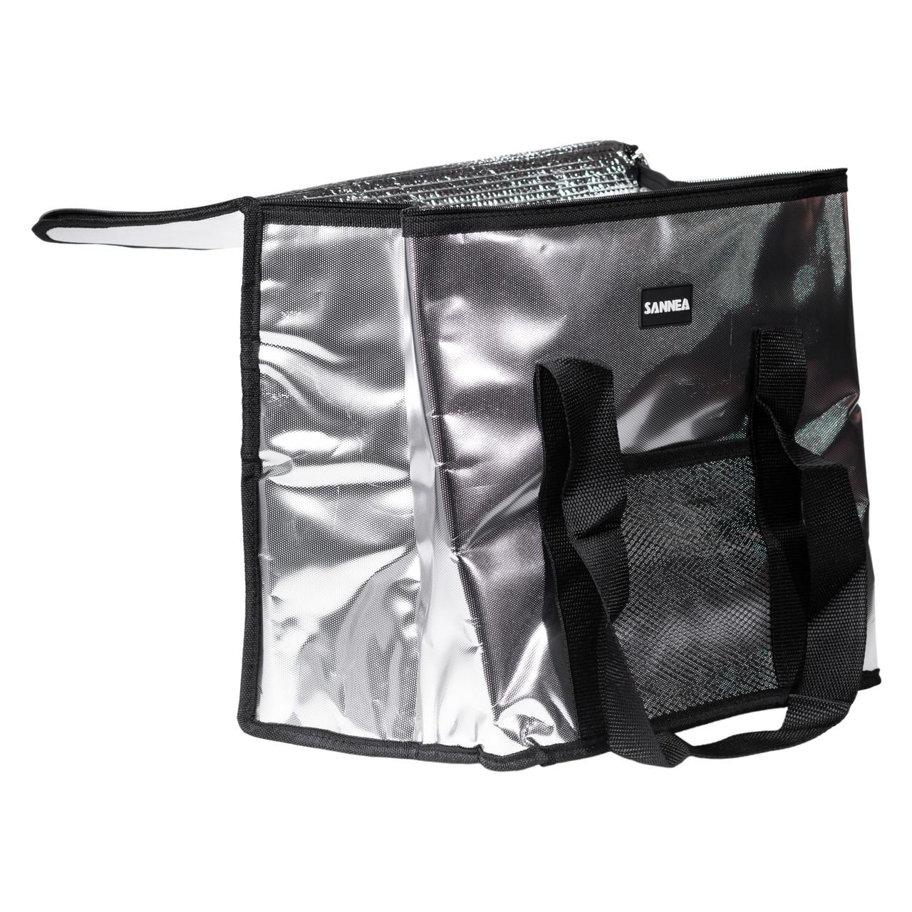 сумка-холодильник для пикника и рыбалки 26 л, открытая крышка и внешний вид с ручками