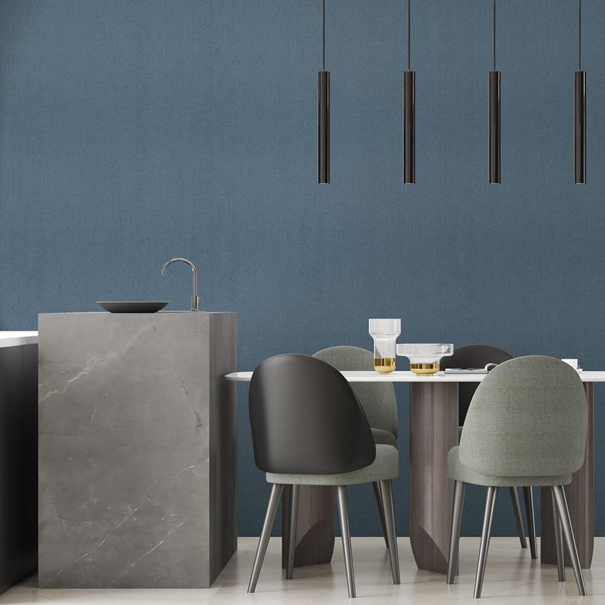 виниловая плитка в рулоне для стен серо-синий холст интерьер кухни