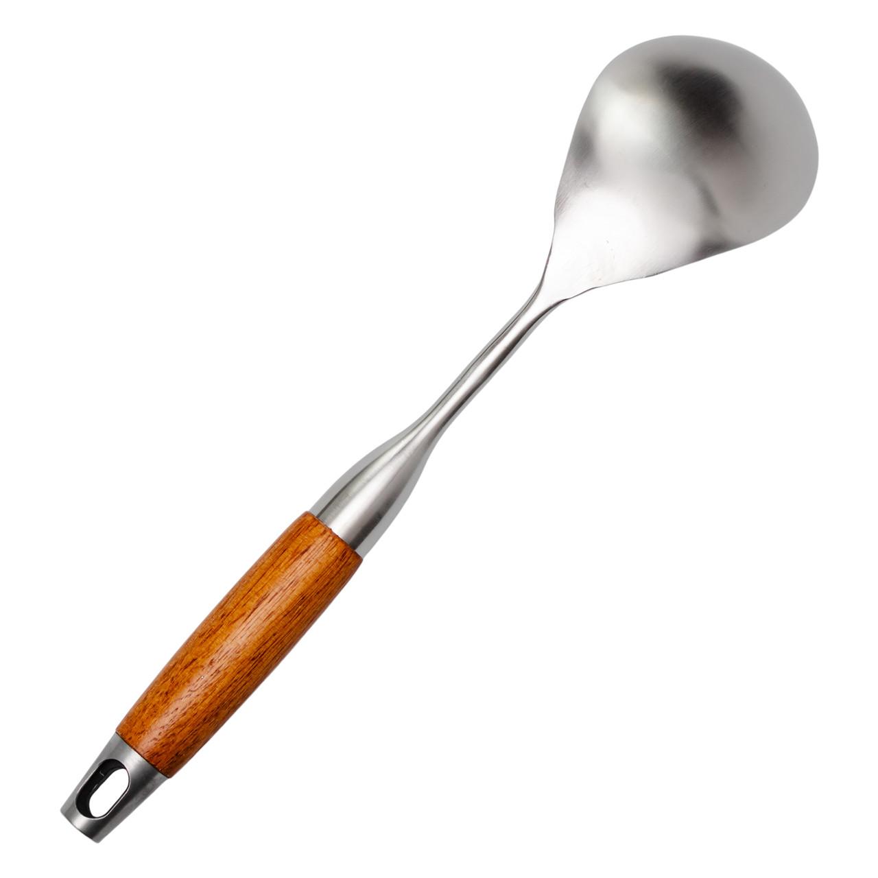 ложка для риса с деревянной ручкой 32.5 см нержавеющая сталь